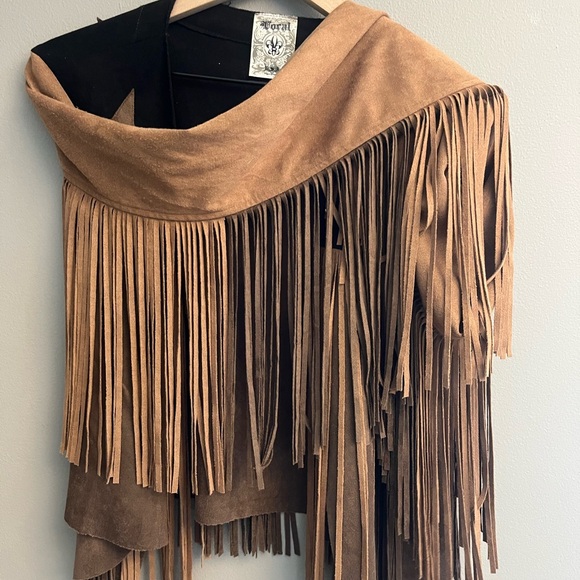 Vocal Black and Tan Star Fringe Leather Jacket - Picture 3 of 7